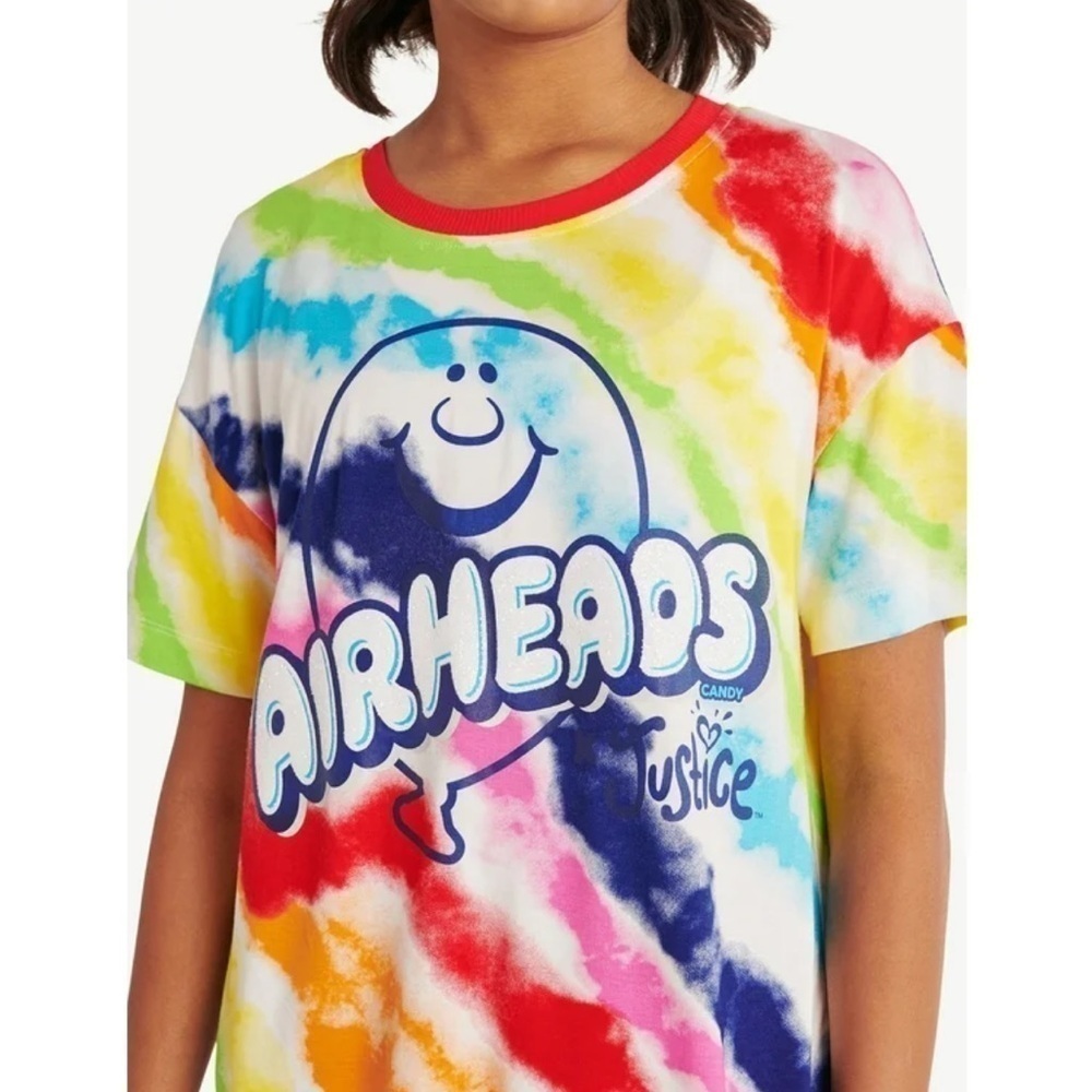 Justice x Airheads Rainbow Glitter Tie-Dye Short Sleeve Tee Girls Size XL NWT!